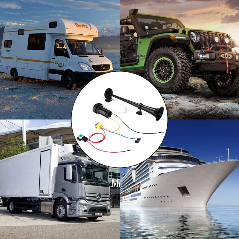 HK مجموعة بوق هواء HK 12V 150db مع ضاغط بوق واحد قوي وعالي الصوت للشاحنات والسيارات والقوارب وسيارات الدفع الرباعي والقطارات (أسود) - Image 5